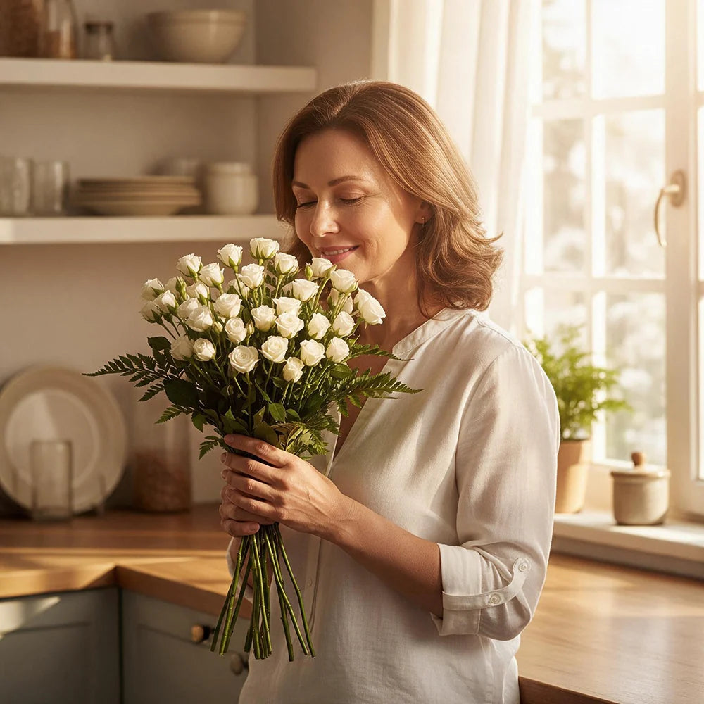50 Blooms of White Spray Roses Fleur Concept