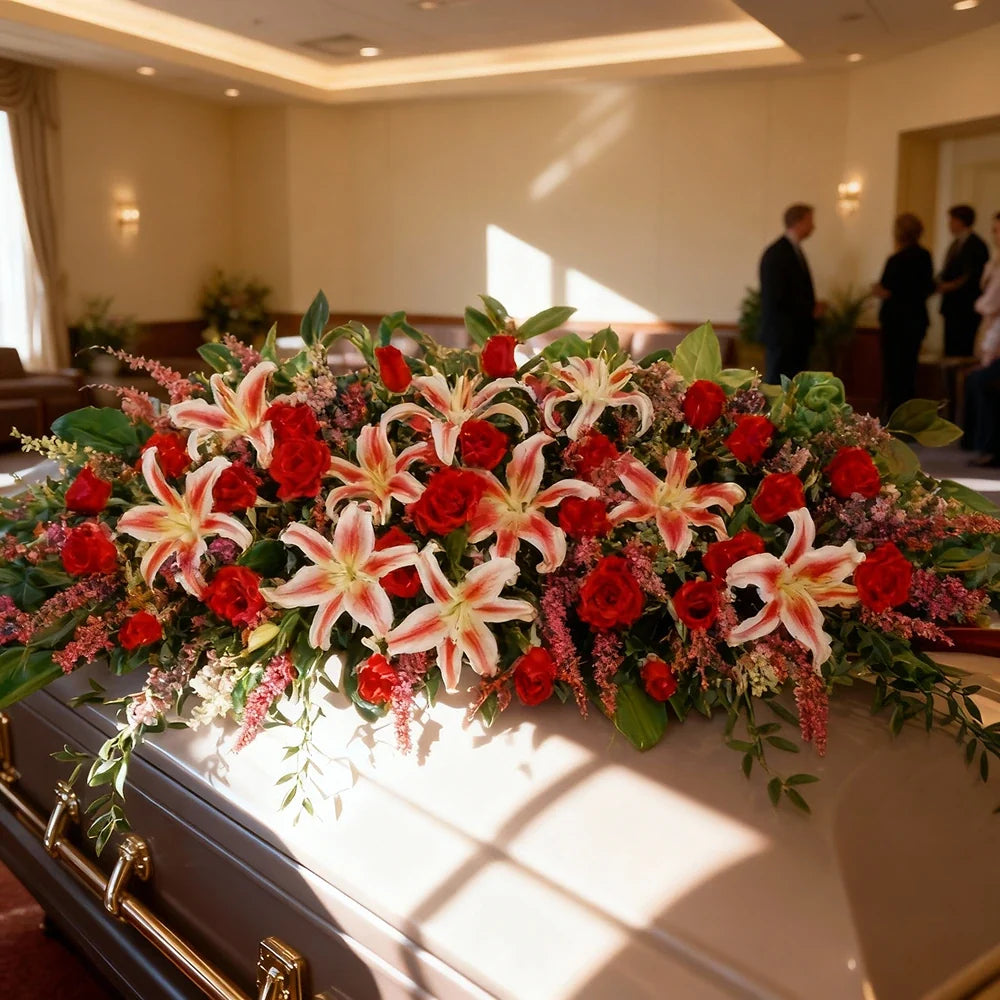 Rose and Lily Casket Arrangement Fleur Concept
