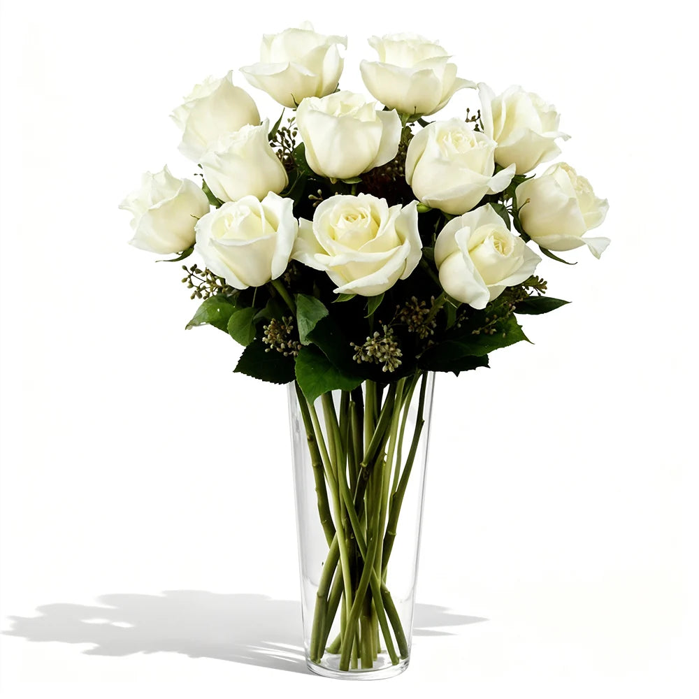 One Dozen Long Stemmed White Roses Fleur Concept