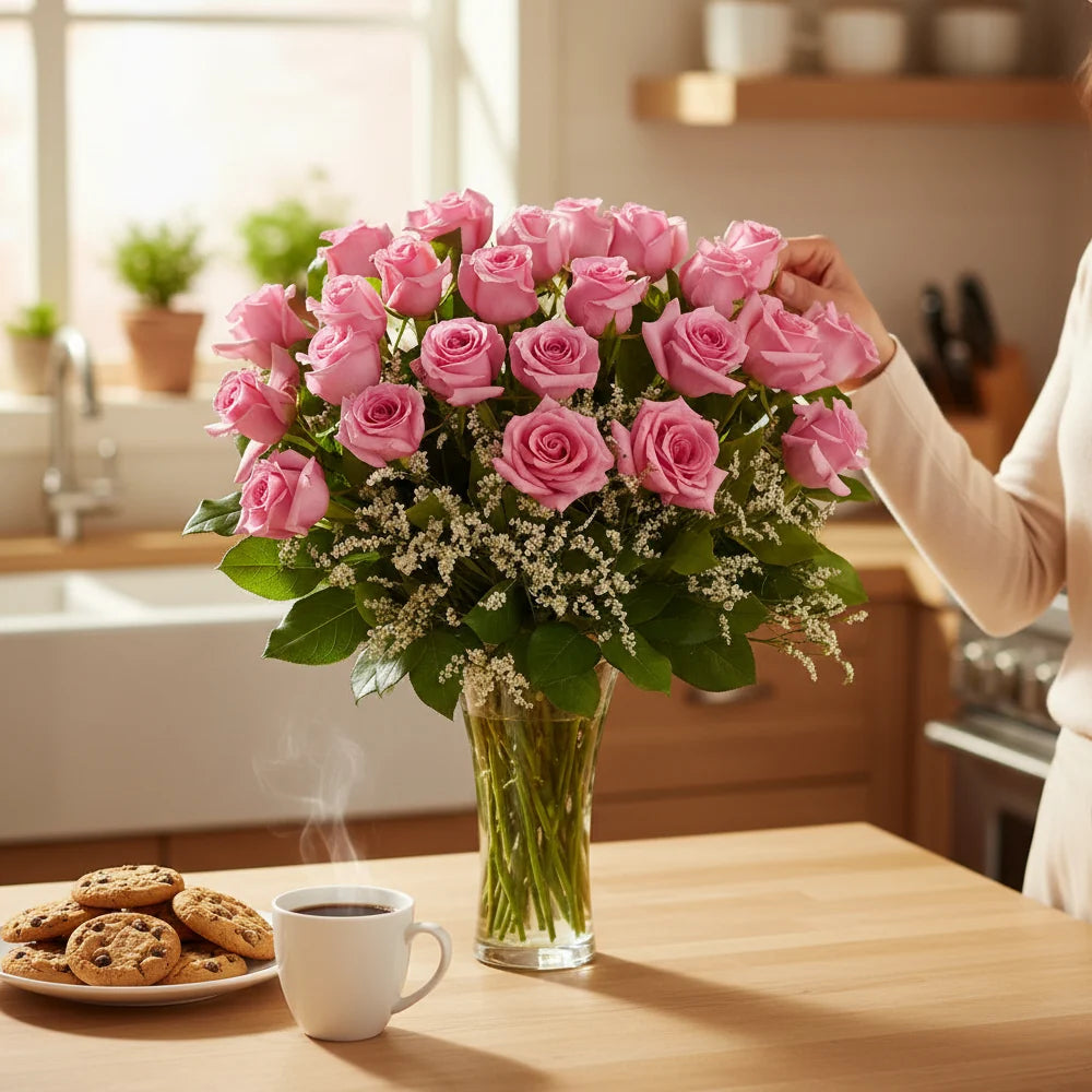Two Dozen Long Stem Pink Roses Fleur Concept