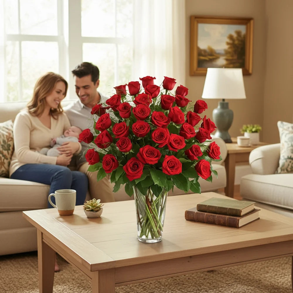 Three Dozen Long Stem Red Roses Fleur Concept