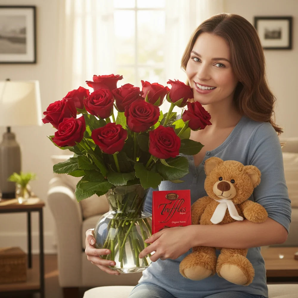 One Dozen Long Stemmed Red Rose Combo Fleur Concept