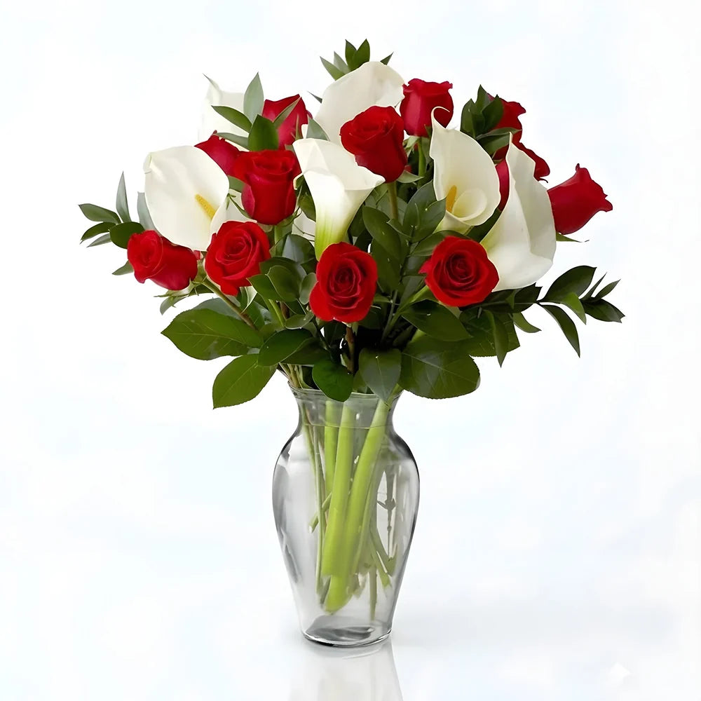 red roses and calla lilies