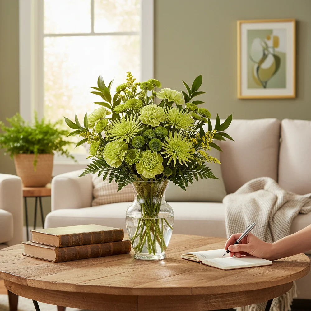 Green with Envy Bouquet in Vase Fleur Concept