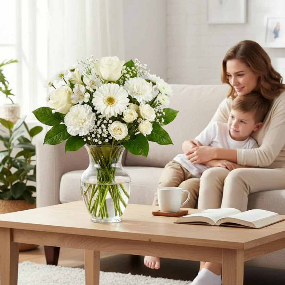 White Bouquet Designer’s Choice with Vase Fleur Concept