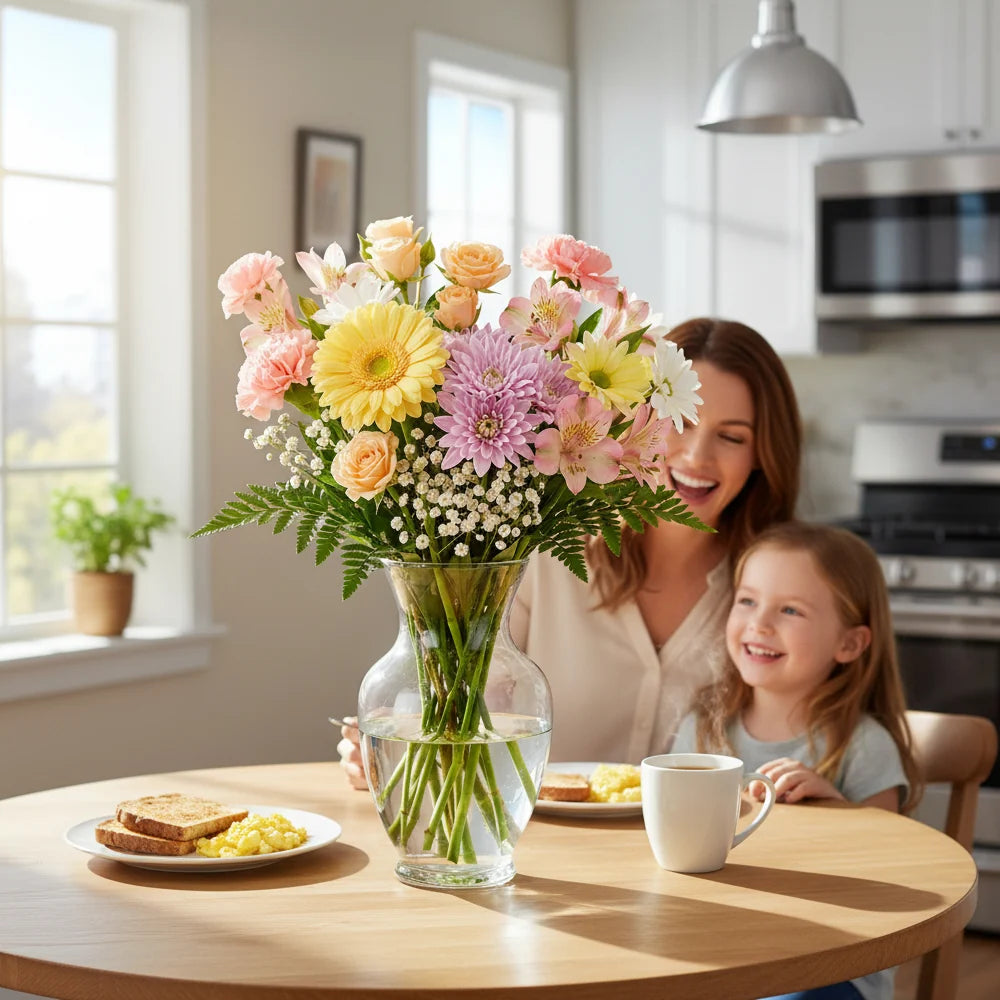 Pastel Colours Designer’s Choice with Vase & Card Fleur Concept