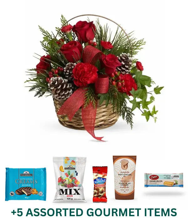 Christmas Glory Planter Basket & Gourmet Bundle Fleur Concept