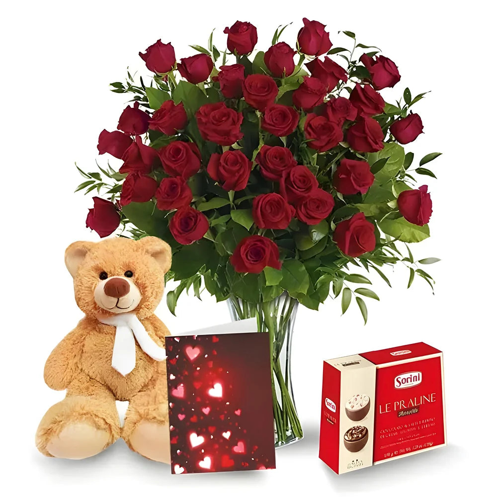 Three Dozen Long Stem Red Rose Combo Fleur Concept