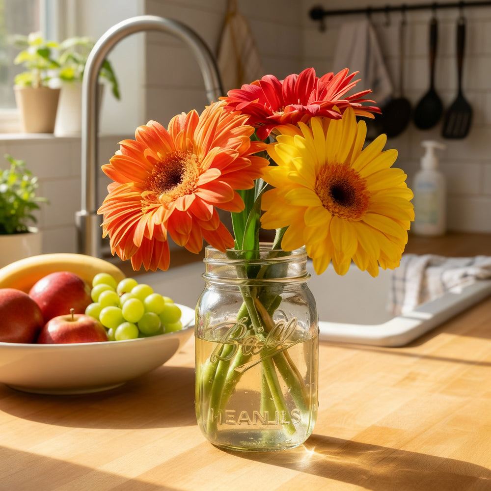 Gerbera Daisies in a Mason Jar Fleur Concept