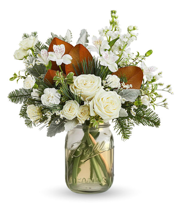 Frosted Rose in Mason Jar Fleur Concept