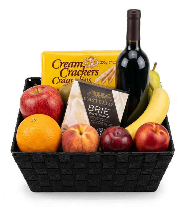 Fruit, Red Wine & Cheese Basket Fleur Concept