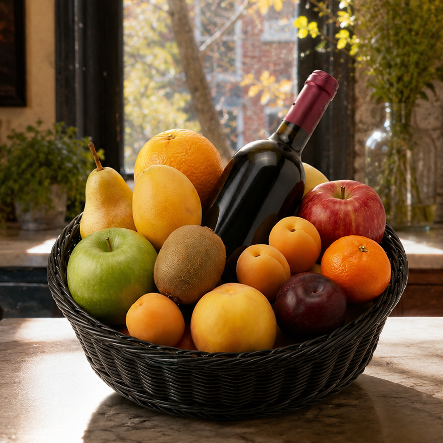 Fruit & Red Wine Basket Fleur Concept