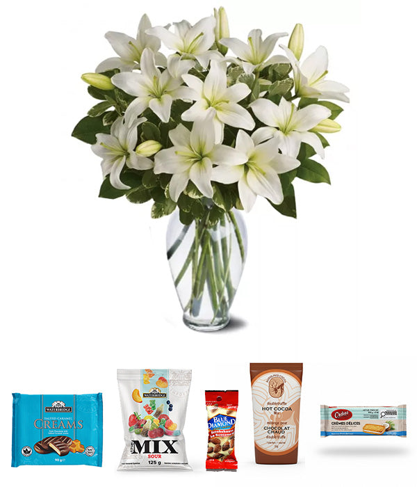 Heavenly Lilies Gourmet Bundle with Assorted Gourmet Items