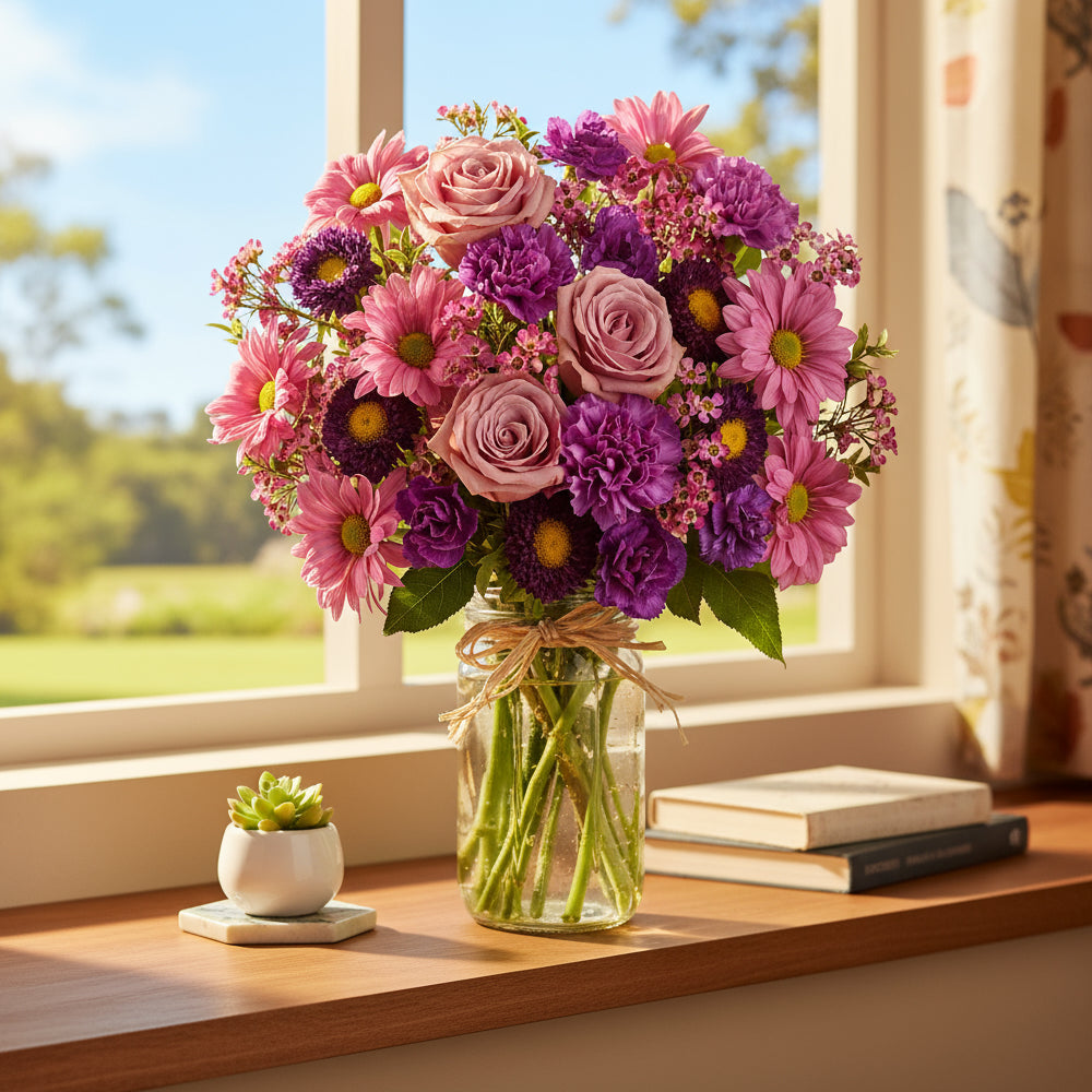 Love & Laughter in Mason Jar Fleur Concept
