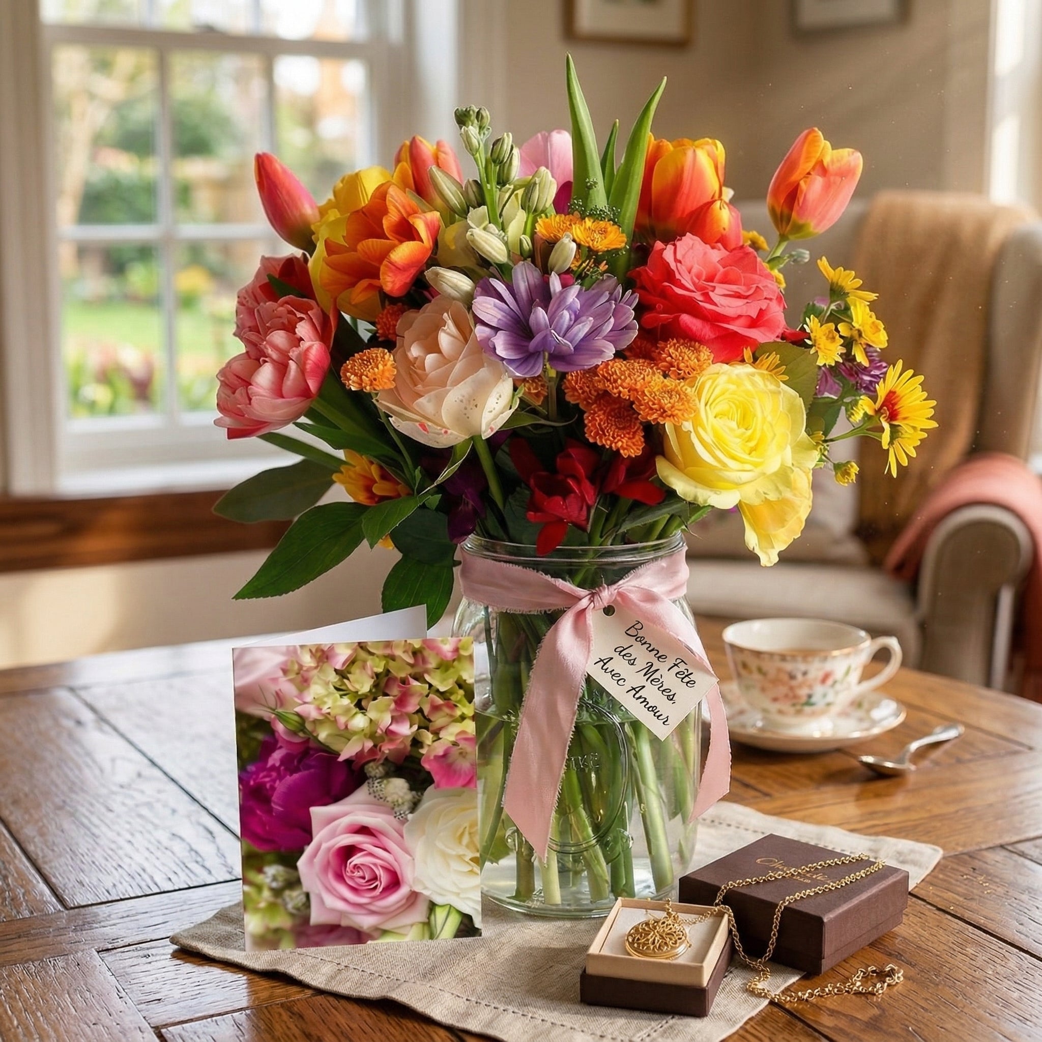 Mothers Delight in Mason Jar Fleur Concept