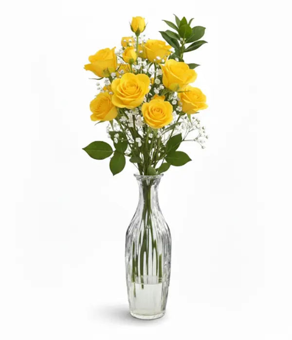 Yellow spray roses in bud vase