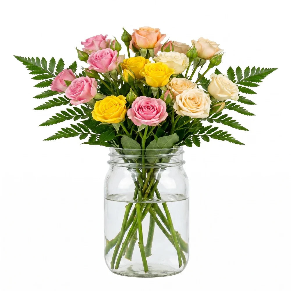30 Blooms of Assorted Spray Roses in a Mason Jar Fleur Concept