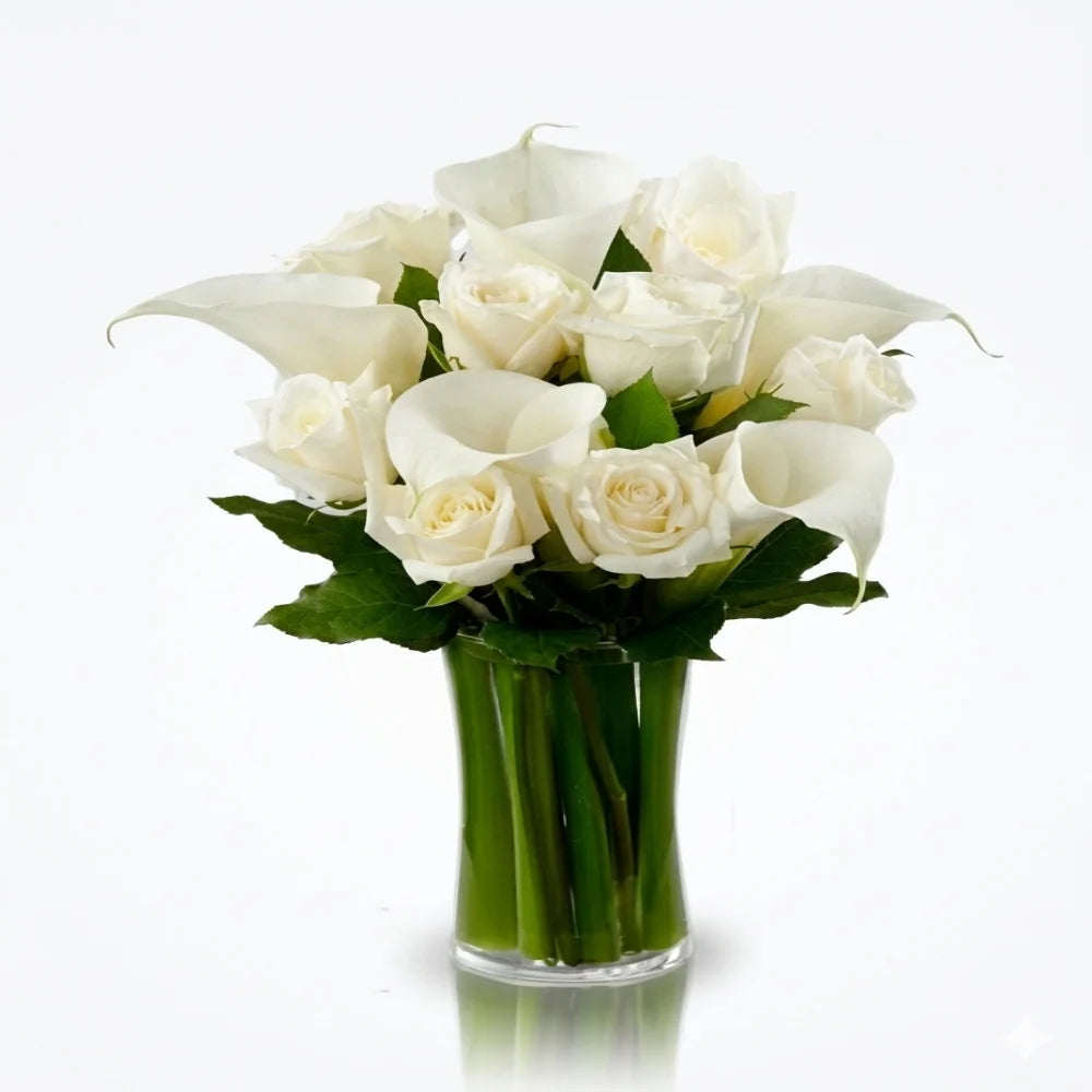 LF113-95 White Elegance bouquet of white roses and calla lilies
