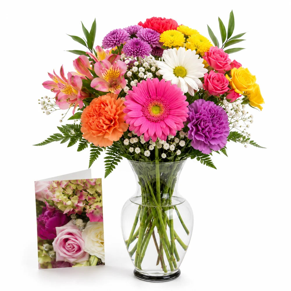 Bright Colours Designer’s Choice with Vase & Card Fleur Concept