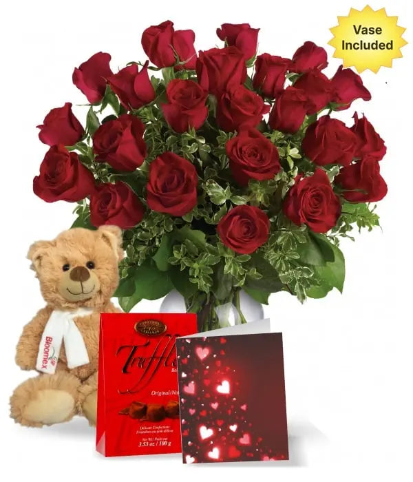 Two Dozen Long Stem Red Rose Combo Fleur Concept