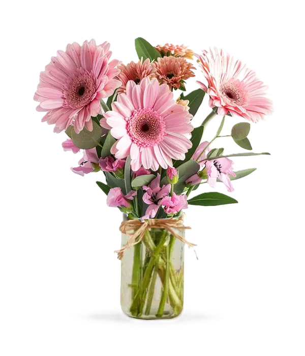 Shades of Pink in Mason Jar Fleur Concept