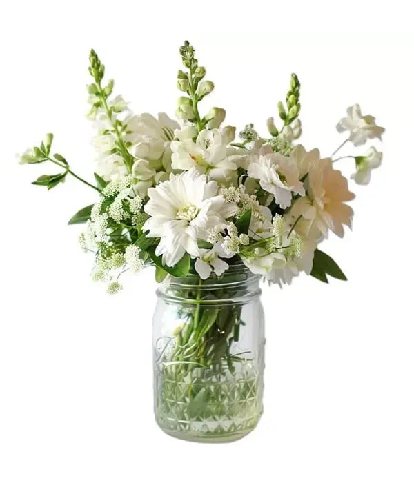 White Whisper in Mason Jar Fleur Concept