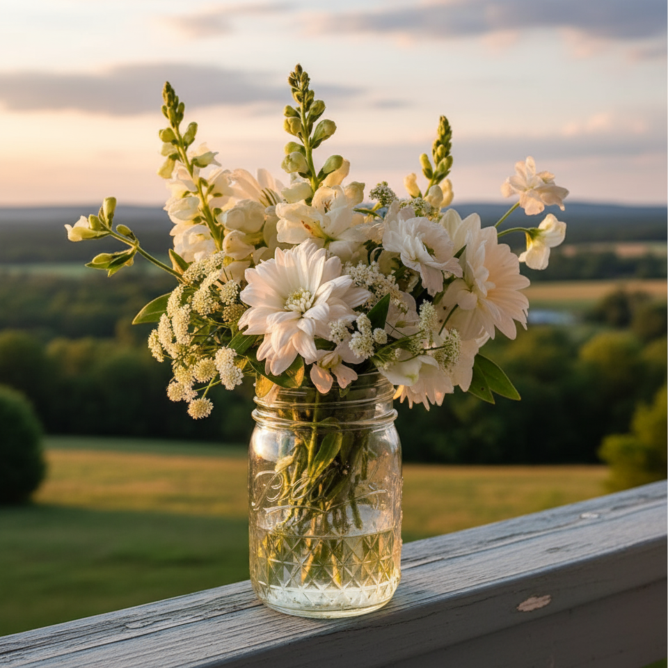 White Whisper in Mason Jar Fleur Concept