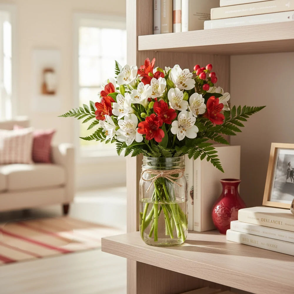100 Festive Alstroemeria Blooms in a Mason Jar