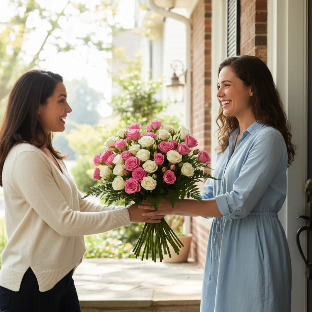 100 Blooms of White & Pink Spray Roses Fleur Concept