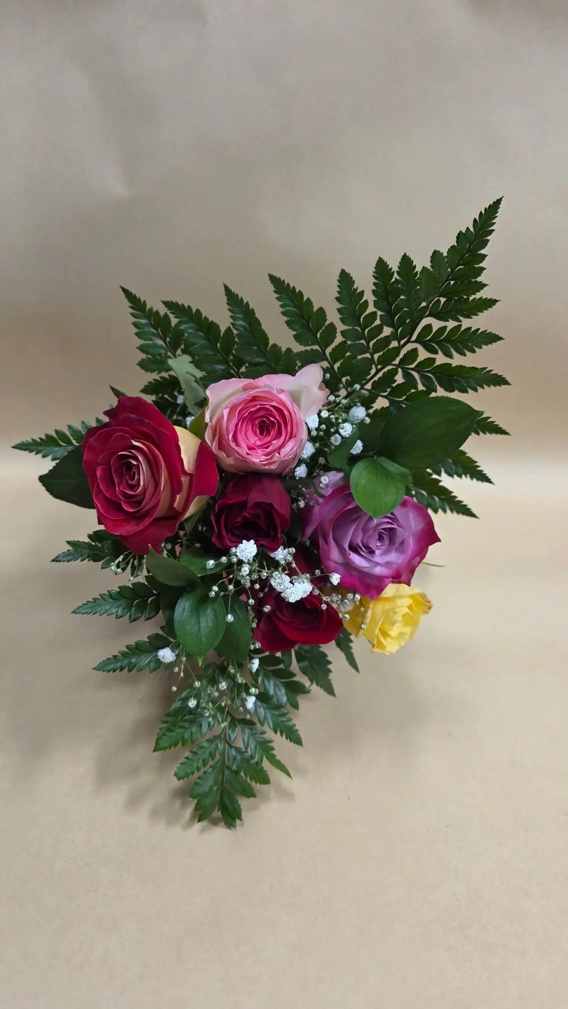 Half Dozen Assorted Roses in Mason Jar Fleur Concept