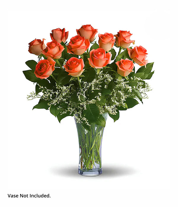 12 long-stemmed orange roses