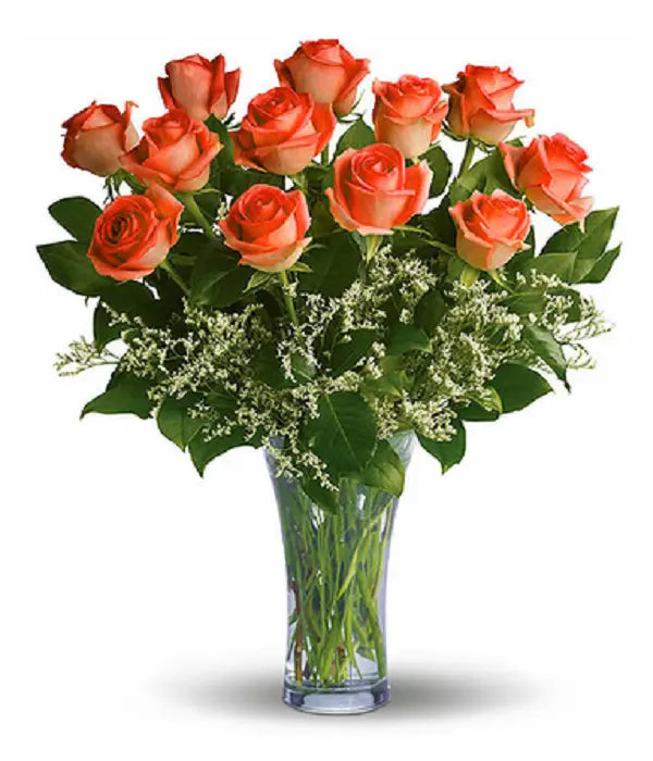 One Dozen Long Stemmed Orange Roses Fleur Concept