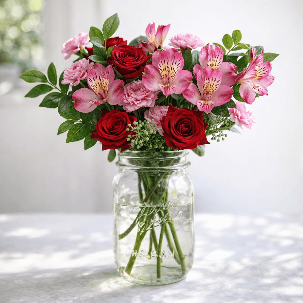 Rosy Romance in a Mason Jar Fleur Concept