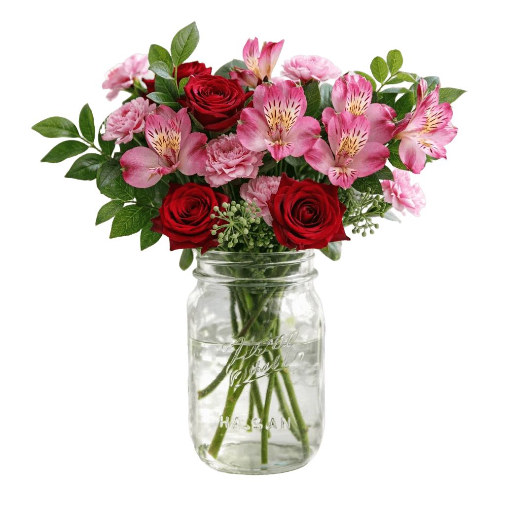 Rosy Romance in a Mason Jar Fleur Concept