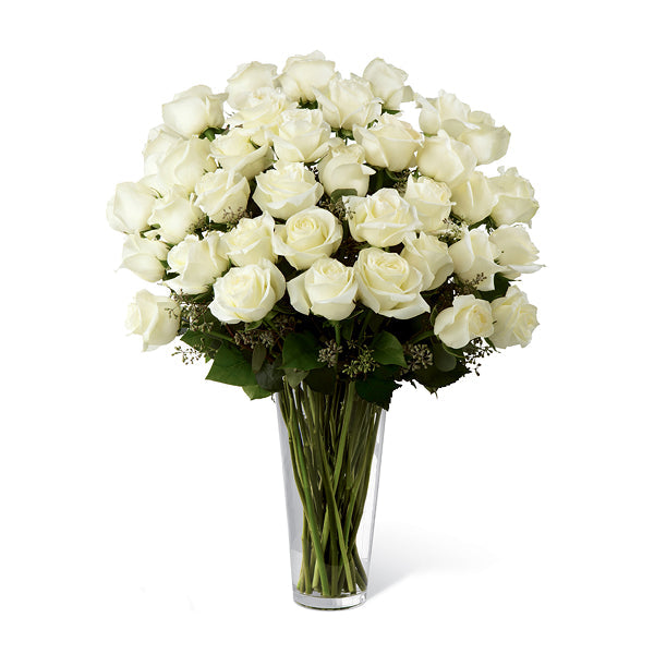 36 long-stemmed white roses