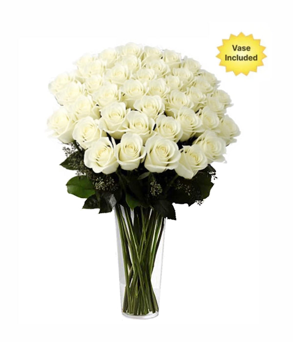 4 dozen long-stemmed white roses