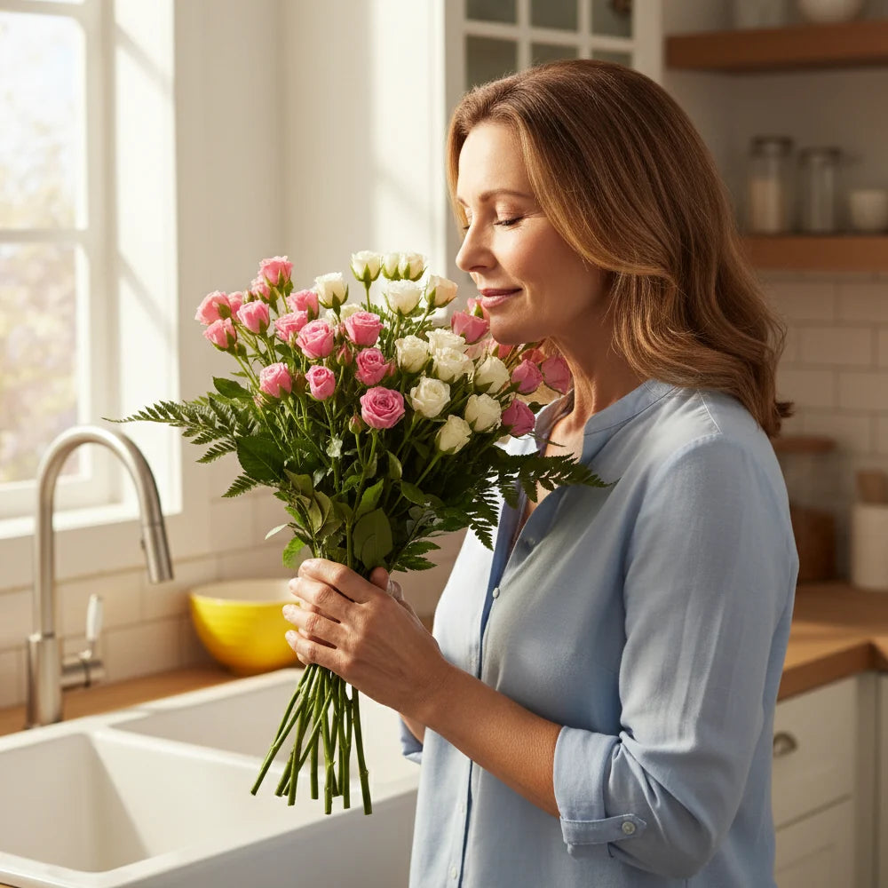 50 Blooms of White & Pink Spray Roses Fleur Concept