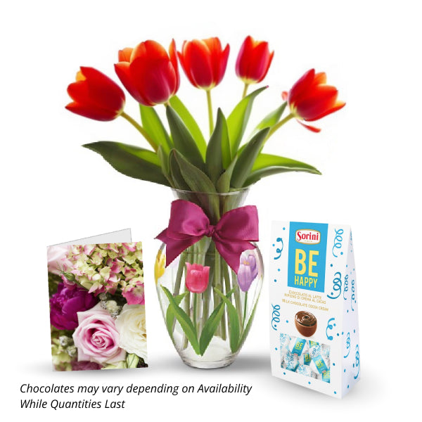 Mother's Day 5 Spring Tulips with Chocolate &amp; Card