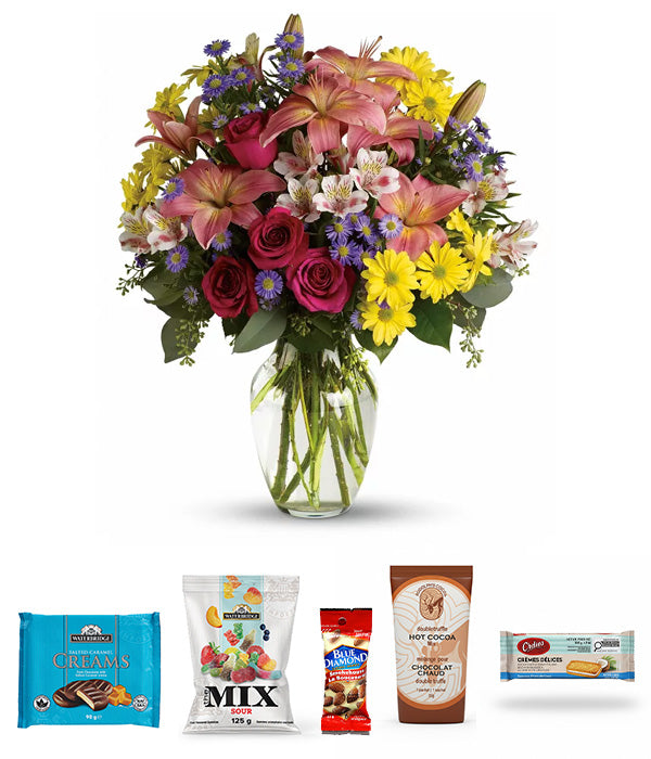Afternoon Garden Gourmet Bundle with flowers and gourmet items