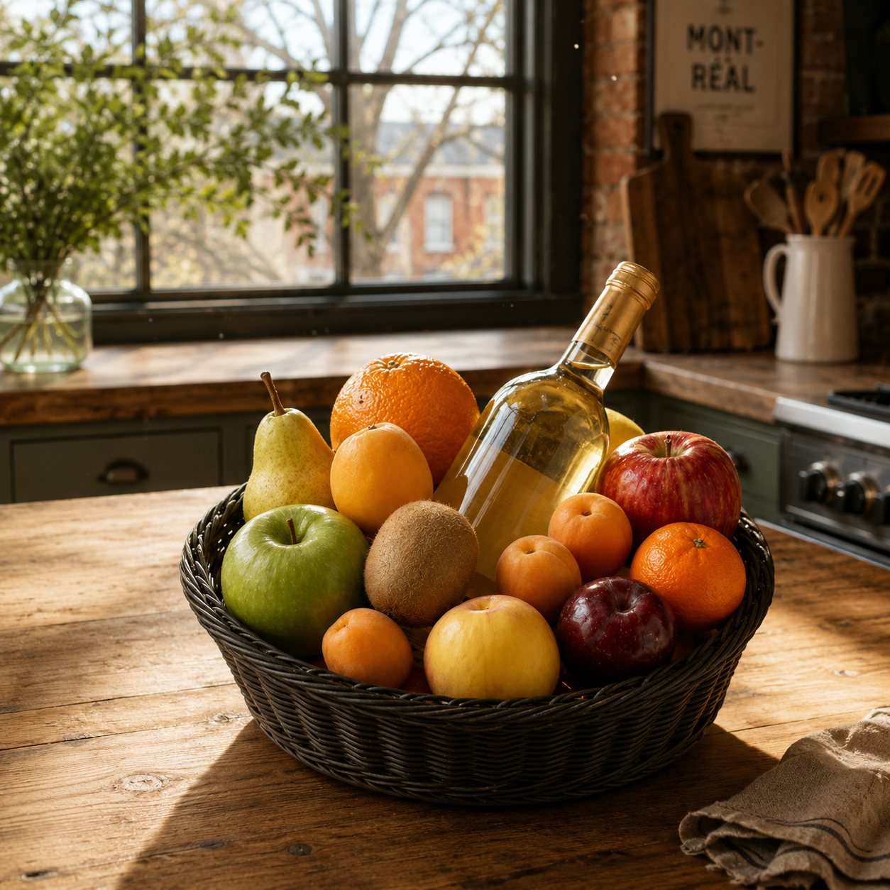 Fruit & White Wine Basket Fleur Concept