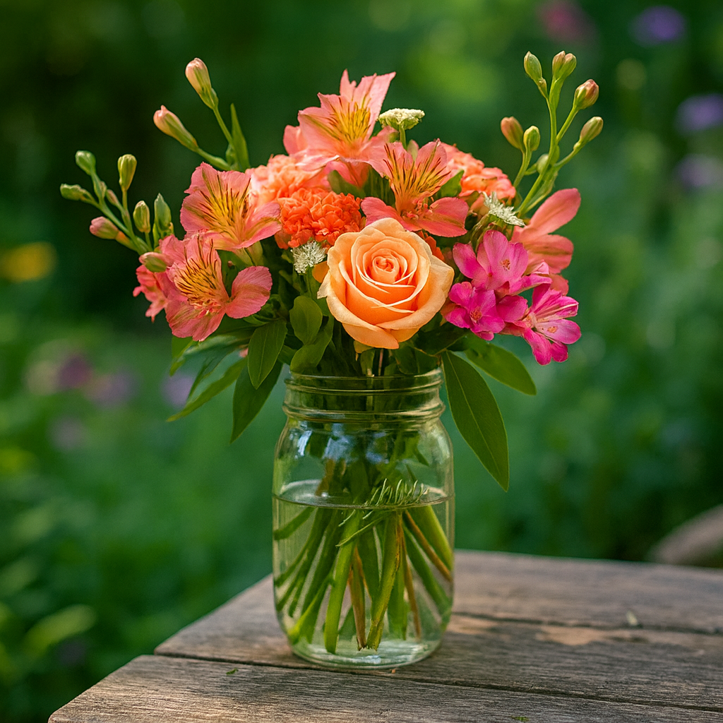 Petal Sunrise in Mason Jar Fleur Concept