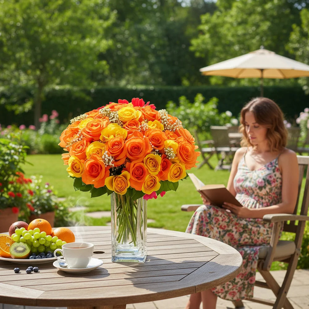 Three Dozen Long Stem Orange Roses Fleur Concept
