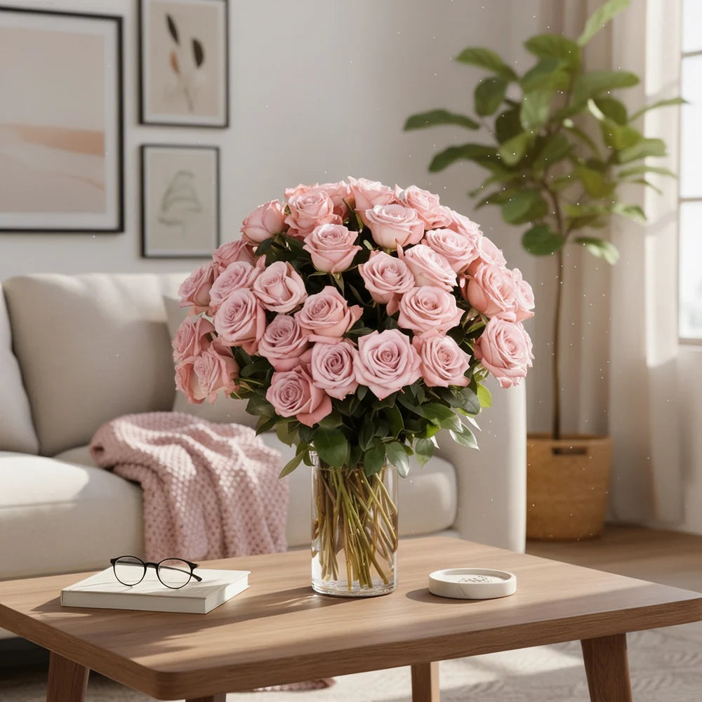 Three Dozen Long Stem Pink Roses Fleur Concept