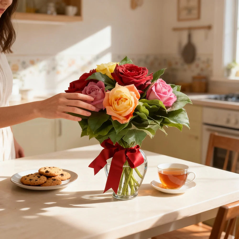 Half Dozen Mixed Long Stem Roses Fleur Concept