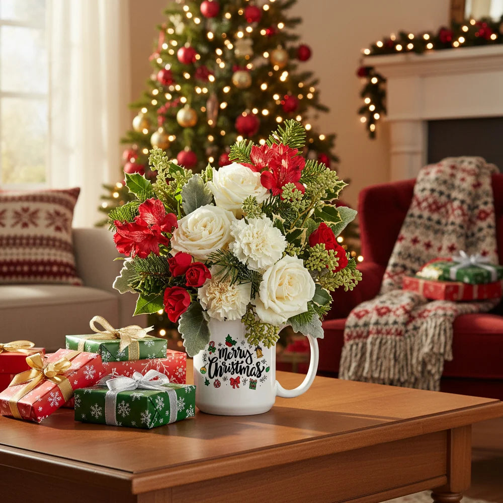 Holiday Spirit in a Mug Bouquet Fleur Concept