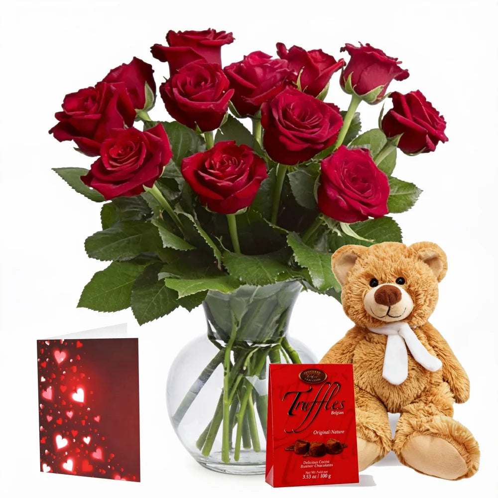 One Dozen Long Stemmed Red Rose Combo Fleur Concept