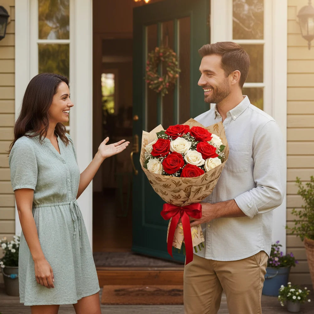 One Dozen Candy Cane Roses Fleur Concept