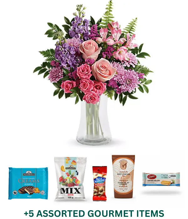 Blush Berry Gourmet Bundle with Flowers and Gourmet Items