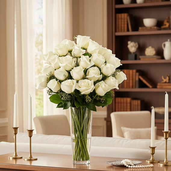 Two Dozen Long Stemmed White Roses Fleur Concept