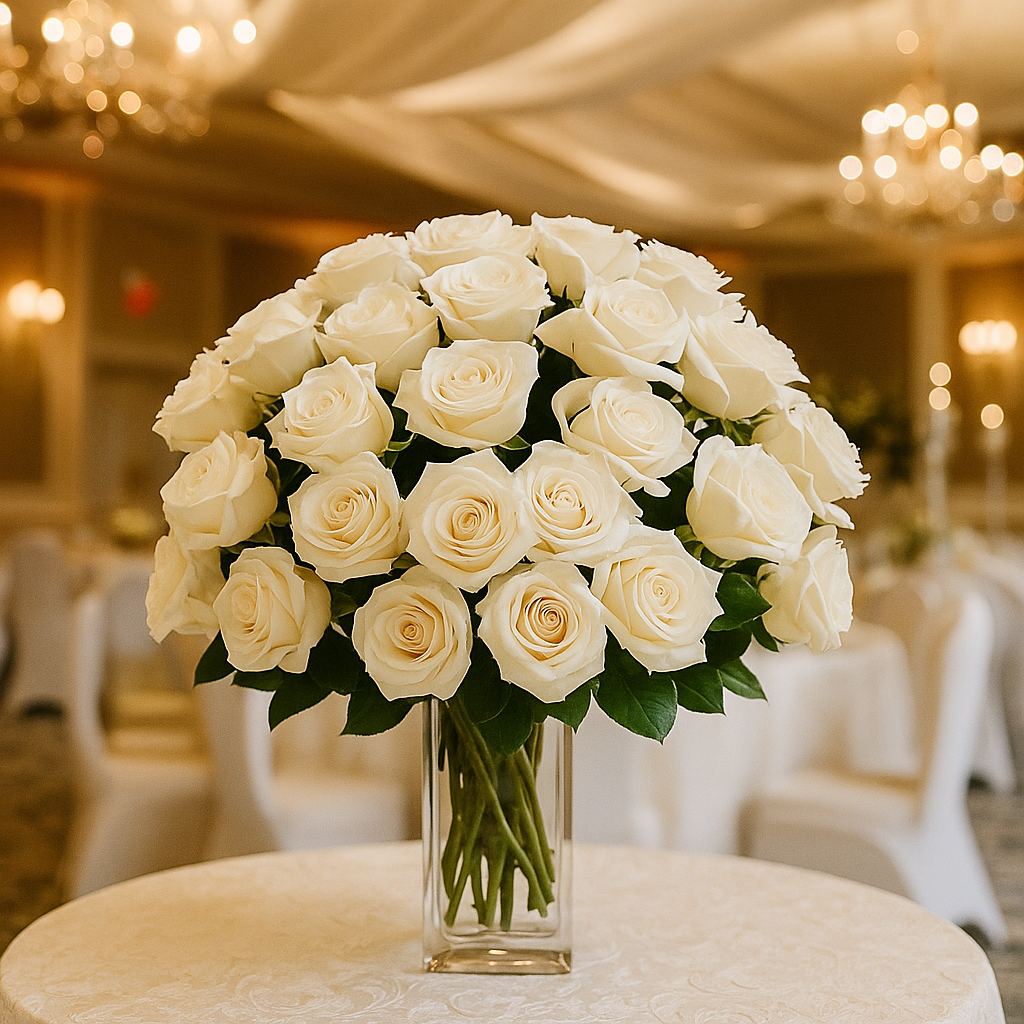 Three Dozen Long Stem White Roses Fleur Concept